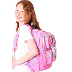 Su Geçirmez Kumaş Kız Çocuk Çok Gözlü Ortopedik Sırt Okul Çantası L5237