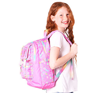 Su Geçirmez Kumaş Kız Çocuk Çok Gözlü Ortopedik Sırt Okul Çantası L5237