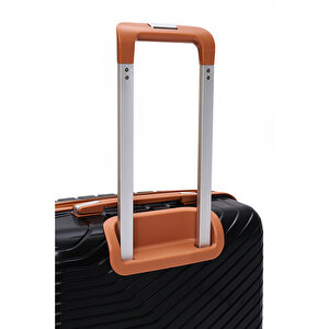 Elatae Exclusive Pro Polipropilen Kabin Boy Kırılmaz Valiz Siyah - Camel 5239