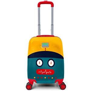 Policarbon Kırılmaz Çocuk Valizi Lacivert Çivit Robot Desenli