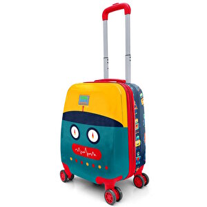 Policarbon Kırılmaz Çocuk Valizi Lacivert Çivit Robot Desenli