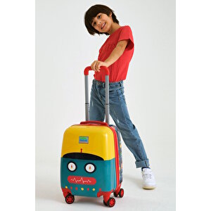 Elatae Policarbon Kırılmaz Çocuk Valizi Lacivert Çivit Robot Desenli