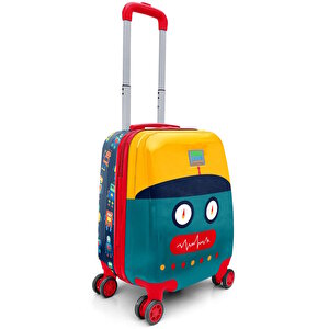 Elatae Policarbon Kırılmaz Çocuk Valizi Lacivert Çivit Robot Desenli