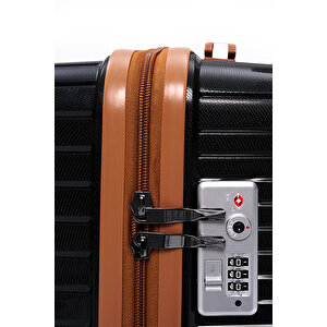 4’lü Valiz Seti Elatae Exclusive Pro Polipropilen Kırılmaz Büyük - Orta - Kabin Boy Ve Makyaj Siyah - Camel 5239