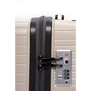 Elatae Exclusive Pro Polipropilen Kırılmaz 2'li Valiz Seti Kabin Boy Ve Makyaj 2'li Set Bej - Antrasit 5239