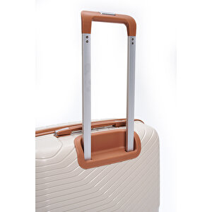 Elatae Exclusive Pro Polipropilen Kırılmaz 2'li Valiz Seti Büyük Boy Ve Makyaj 2'li Set Bej - Camel 5239