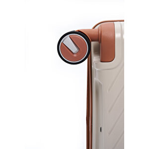 Elatae Exclusive Pro Polipropilen Kırılmaz 2'li Valiz Seti Büyük Boy Ve Makyaj 2'li Set Bej - Camel 5239