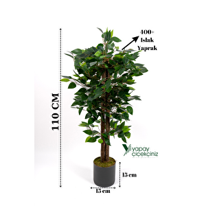 Dekoratif 3’lü Set: 100 cm Yapay Benjamin Ağacı + Şoklanmış Okaliptus Demeti + Yapay Limon – Ev & Ofis Doğal Dekorasyon
