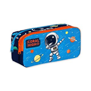 Lacivert Mavi Astronot Desenli İki Bölmeli Kalem Çantası 12058