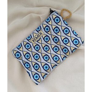 Cüzdan Nazar Kötü Göz Kemer Simgeli Simli Saplı Fermuarlı Kadın Cüzdanı 15x10 Cm 18017