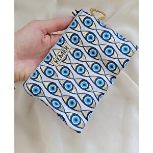 Cüzdan Nazar Kötü Göz Kemer Simgeli Simli Saplı Fermuarlı Kadın Cüzdanı 15x10 Cm 18017