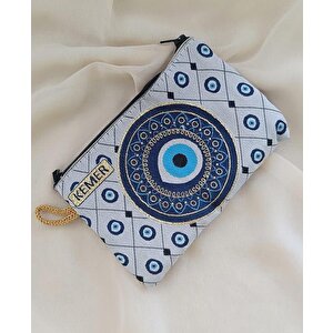 Cüzdan Nazar Kötü Göz Kemer Simgeli Simli Saplı Fermuarlı Kadın Cüzdanı 15x10 Cm 18017