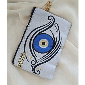 Cüzdan Nazar Kötü Göz Kemer Simgeli Simli Saplı Fermuarlı Kadın Cüzdanı 15x10 Cm