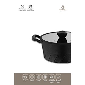 Vento 7 Parça Döküm Titanyum Kaplama Tencere Tava Seti Siyah