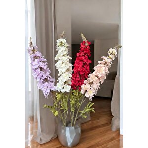 Lüks Yapay Çiçek Aranjman Seti – 1 Adet Okaliptus Dalı + 3 Adet Delphinium Çiçeği + 7 Dallı Kırmızı Bahardalı Demeti