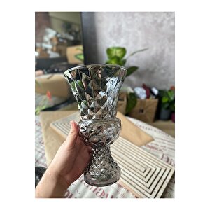 Diamond Desenli Kristal Cam Vazo - 28x15 Cm Hediyelik Lüx Vazo| Modern & Lüks Dekoratif Büyük Boy Vazo