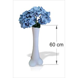 Uzun Eşsiz Nefis 60 Cm Sert Plastik Dengeli Devrilmez İnce Vazo 50 Cm Büyük Mavi Ortanca Yapay Çiçek