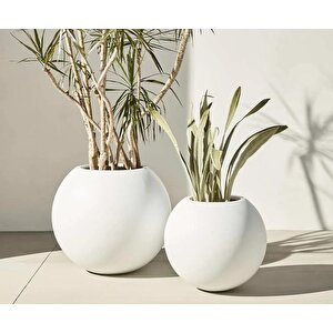 Küre Yuvarlak Top Vazo Dekoratif Saksı Beyaz 25*20cm