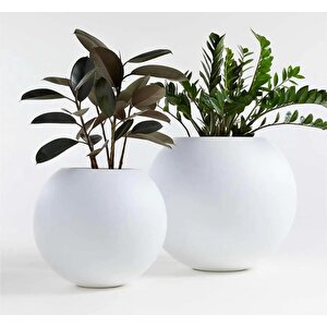 Küre Yuvarlak Top Vazo Dekoratif Saksı Beyaz 25*20cm