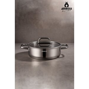 Nova Paslanmaz Çelik Cam Kapaklı Basık Tencere 24x7 Cm