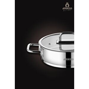 Nova Paslanmaz Çelik Cam Kapaklı Basık Tencere 24x7 Cm