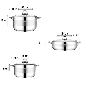 Valeria 6 Parça Tüm Ocaklara Uyumlu Paslanmaz Çelik Tencere Tava Sütlük Seti