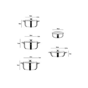 10 Parça Silver Store Paslanmaz Çelik Tencere Ve Saklama Kabı