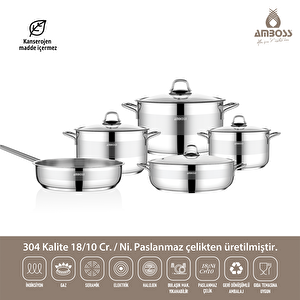 Silvana 9 Parça Tüm Ocaklara Uyumlu Paslanmaz Çelik Tencere Tava Seti