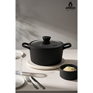 Vento Döküm Titanyum Kaplama Cam Kapaklı Derin Tencere 20x9,5 Cm