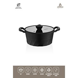 Vento Döküm Titanyum Kaplama Cam Kapaklı Derin Tencere 20x9,5 Cm