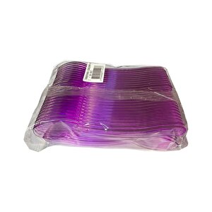 Plastik Şeffaf Mor Sup Kaşık - Tatlı Dondurma Kaşığı - 12.5 Cm. - 50 Adetlik 10 Paket