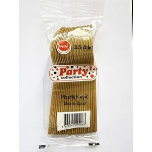 Plastik Lüx Altın Renk Kaşık - Parti Davet Piknik Çorba Yemek Kaşığı - 18 Cm. - 25'li Paket