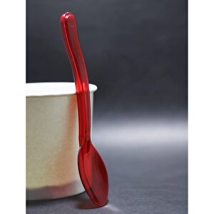 Plastik Şeffaf Kırmızı Sup Kaşık - Tatlı Dondurma Kaşığı - 12.5 Cm. - 50 Adetlik 5 Paket