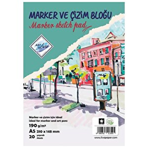 Art Liva Marker Ve Çizim Defteri Spiralli A5 190gr 20 Sayfa