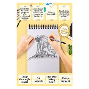 Telli Eskiz Defteri A5 Spiralli 50 Yaprak 1 Adet 120 Gr 148x210 Mm Karakalem Sketch Book Üstten Açılmalı Ezkiz Defteri