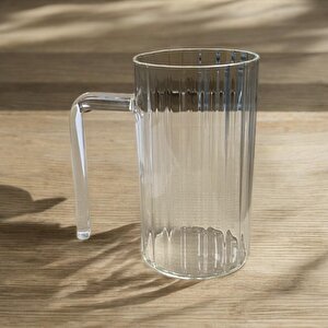 Kulplu Çizgli Desenli Cam Bardak - Kahve Meşrubat Bardağı 350 Ml