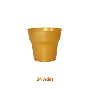 Omeyva Parti Davet Piknik Renkli Mika Plastik Sert Mika Bardak - Altın - 24'lü Paket