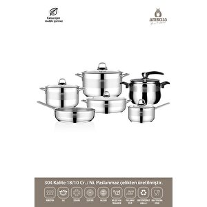 Merkür 11 Parça Tüm Ocaklara Uyumlu Paslanmaz Çelik Tencere Tava Sütlük Düdüklü Tencere Seti Mer-2835