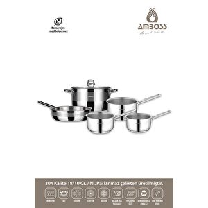 Satürn 6 Parça Tüm Ocaklara Uyumlu Paslanmaz Çelik Tencere Tava Sütlük Sosluk Seti