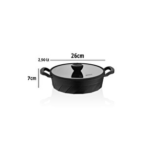 Vento Döküm Titanyum Kaplama Cam Kapaklı Basık Tencere 26x7 Cm