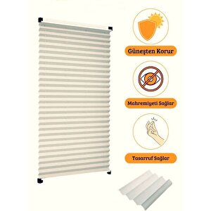 Krem Plise Perde Katlanır Cam Balkon Perdesi - Ofis Perdesi - Mutfak Perdesi - Salon Perdesi 80x85 cm
