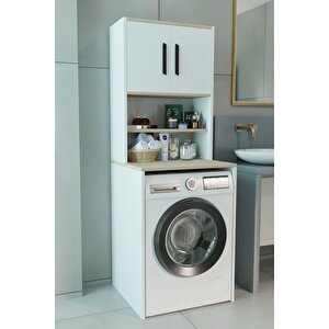 Çamaşır Makinesi Üstü Çok Amaçlı Banyo Dolabı Kapaklı Ve Raflı, Depolama Alanı, Modern Tasarım Dolap