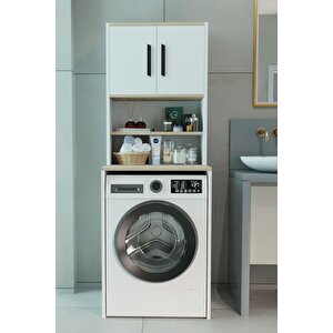 Çamaşır Makinesi Üstü Çok Amaçlı Banyo Dolabı Kapaklı Ve Raflı, Depolama Alanı, Modern Tasarım Dolap