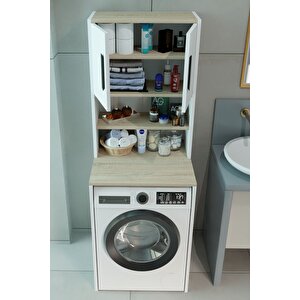 Çamaşır Makinesi Üstü Çok Amaçlı Banyo Dolabı Kapaklı Ve Raflı, Depolama Alanı, Modern Tasarım Dolap