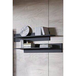 Duvar Rafı 2'li Set Dekoratif Modern Salon Mutfak Oturma Odası Yemek Odası Raf Mat Siyah Raf