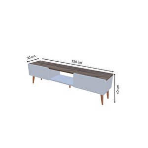 Siesta Modern Tv Ünitesi Atlantik Çam | Beyaz |  2 Kapaklı  | 1 Raflı |  Ahşap Ayaklı 150 Cm