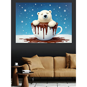 Çikolata Fincanında Kutup Ayısı Dekoratif Kanvas - Mdf Ahşap Tablo 25x35 cm