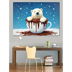 Çikolata Fincanında Kutup Ayısı Dekoratif Kanvas - Mdf Ahşap Tablo