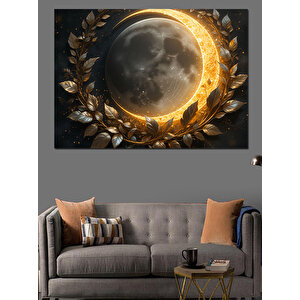 Altın Halka Etrafında Ay Dekoratif Kanvas - Mdf Ahşap Tablo