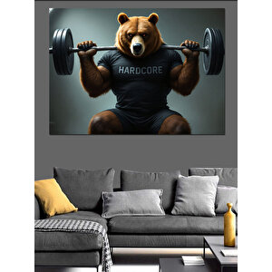 Ağırlık Kaldıran Ayı Dekoratif Kanvas - Mdf Ahşap Tablo